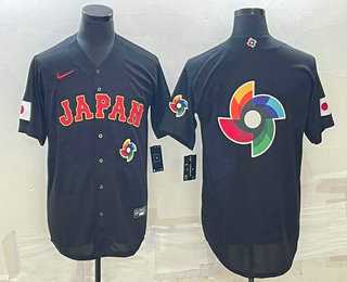 Men%27s Japan Baseball 2023 Black World Big Logo With Patch Classic Stitched Jerseys